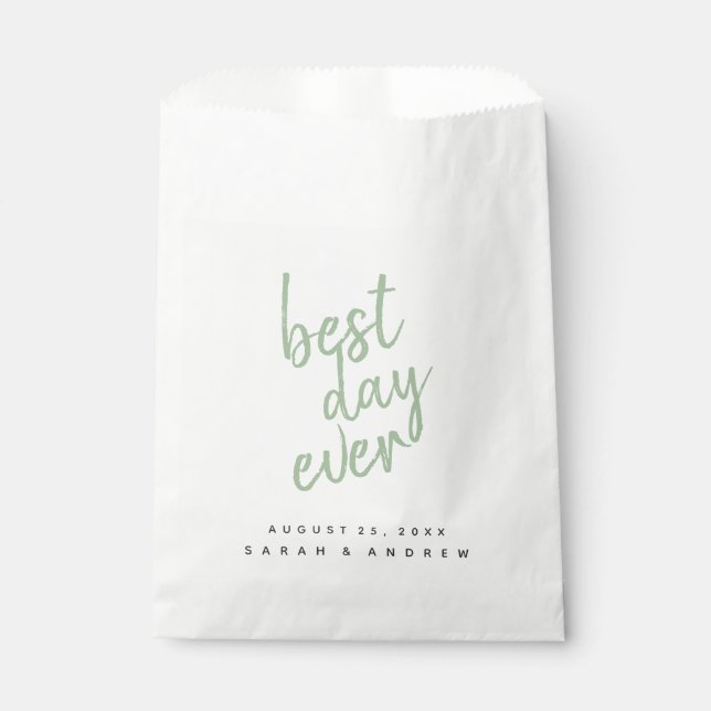 Best Day Ever Sage Green Wedding Favour Bag (Front)
