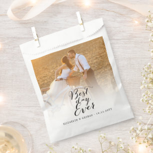 Best Day Ever Script Calligraphy Photo Wedding Favour Bag