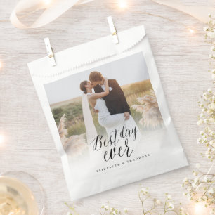 Best Day Ever Script Calligraphy Photo Wedding Favour Bag