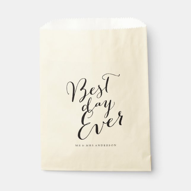 Best Day Ever Script Chic Calligraphy Name Wedding Favour Bag (Front)