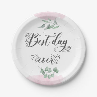 Best Day Ever Script Modern Wedding Paper Plate