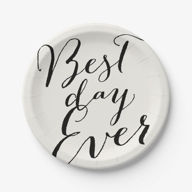 Best Day Ever Script Modern Wedding Paper Plate (Front)