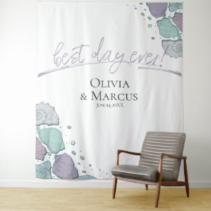 Best Day Ever Seashell Lilac Photo Backdrop Tapestry