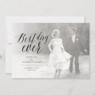Best Day Ever Stylish Script Photo Modern Wedding Thank You Card