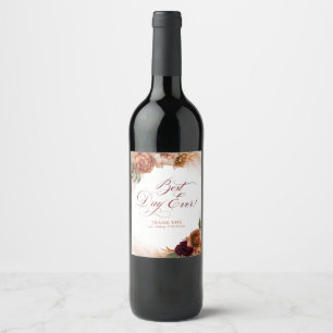 Best Day Ever Terracotta Floral Wedding Favours Wine Label