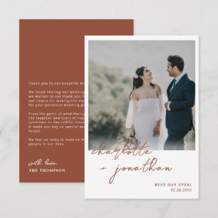 Best Day Ever Terracotta Script Photo Wedding Thank You Card