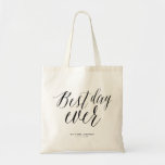 Best Day Ever Trendy Calligraphy Script Wedding Tote Bag<br><div class="desc">Modern And Simple 'Best Day Ever' Trendy Black Calligraphy Script Wedding Tote Bag. Background can be changed to any colour of your choice. Designed / original artwork by fat*fa*tin. Easy to personalise with your own text message, name, photo, or image. More editing features are available on the 'edit design' page....</div>