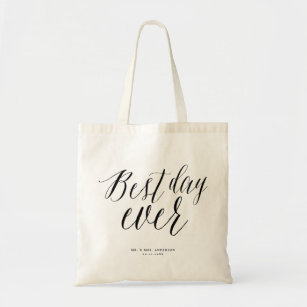 Best Day Ever Trendy Calligraphy Script Wedding Tote Bag