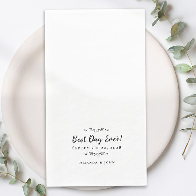 Best Day Ever Wedding Elegant Party Black & White  Napkin (Best Day Ever Wedding Elegant Party Black & White Paper Guest Towels)