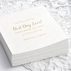 Best Day Ever Wedding Elegant Real Gold Foil Napkins