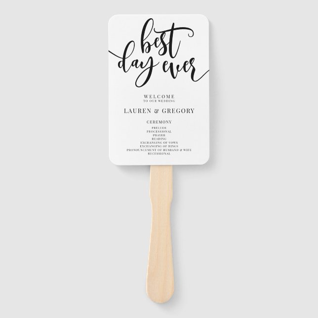 Best Day Ever Wedding Program Fan (Front)