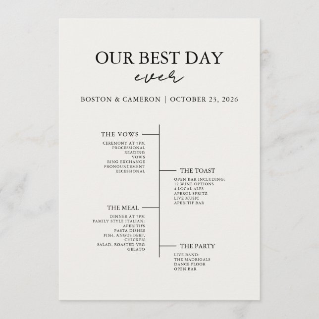 Best Day Ever Wedding Timeline Ceremony Program (Front)