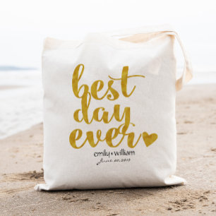 Best Day Ever Wedding Welcome Gift/Favour Gold Tote Bag
