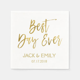 Best Day Ever White and Gold Foil Napkins