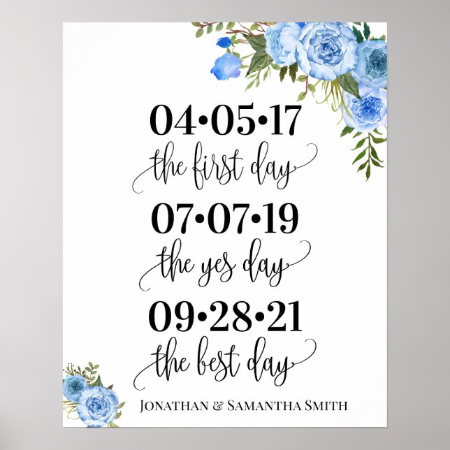 Best day sign wedding date yes day blue floral (Front)