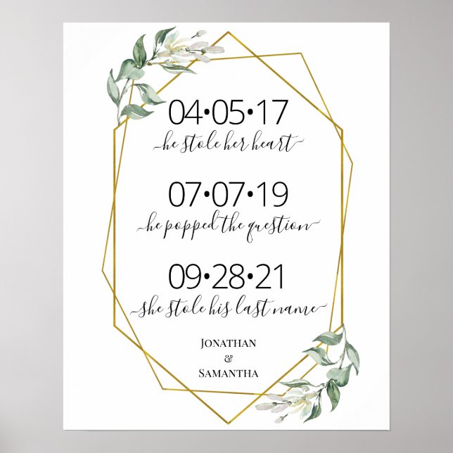Best day sign wedding date yes day greenery gold (Front)