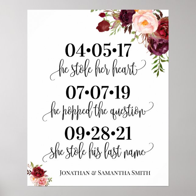 Best day sign wedding date yes day marsala floral (Front)