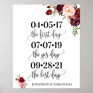 Best day wedding date yes day marsala floral poster
