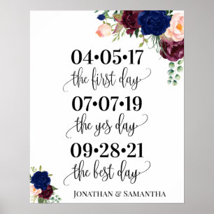 Best day wedding date yes day navy burgundy sign
