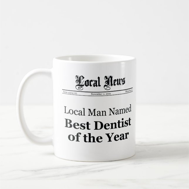 Best Dentist of The Year Newspaper Style Mug - Men (Left)