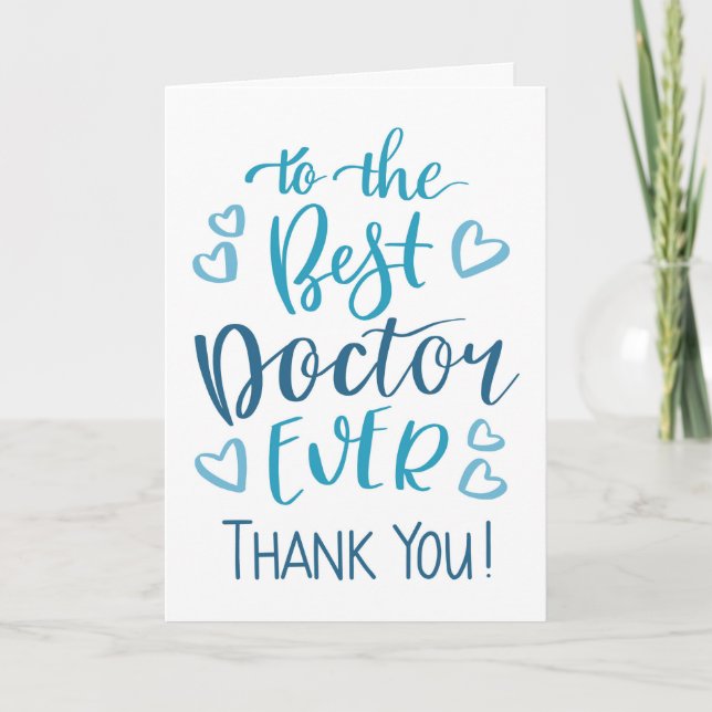 Best Doctor Ever Thank you Typography in Blue Card (Front)