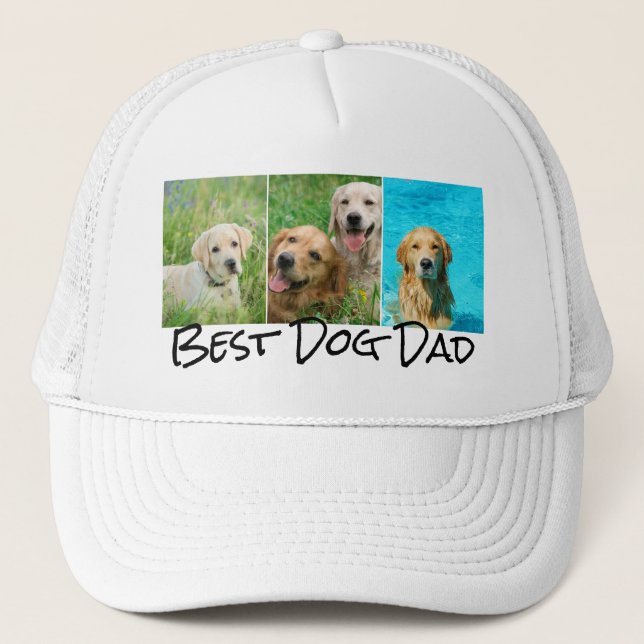 Best Dog Dad 3 Photo Collage Trucker Hat (Front)