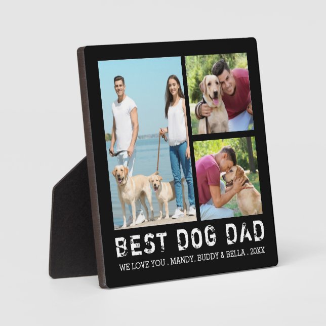 BEST DOG DAD 3 Photo Collage Your Colour Plaque (Front)