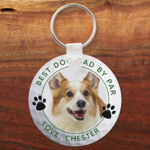 BEST DOG DAD BY PAR Golf Ball Paw Print Photo Key Ring