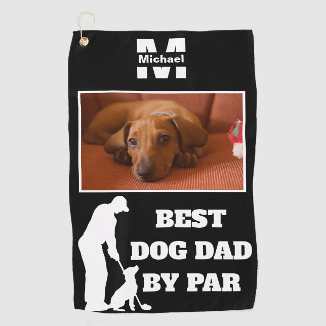Best Dog Dad By Par Golf with Custom Photo Golf Towel (Front)