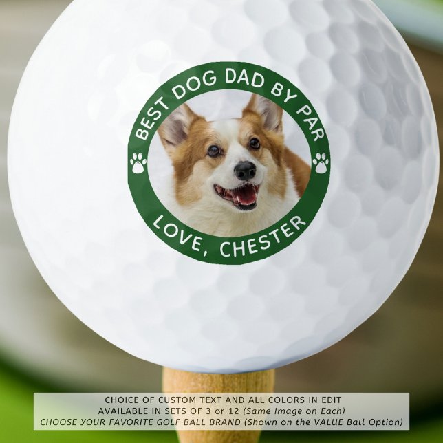 BEST DOG DAD BY PAR Paw Print Photo Green Golf Balls (Creator Uploaded)