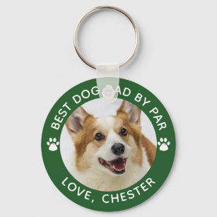 BEST DOG DAD BY PAR Paw Print Photo Green Key Ring