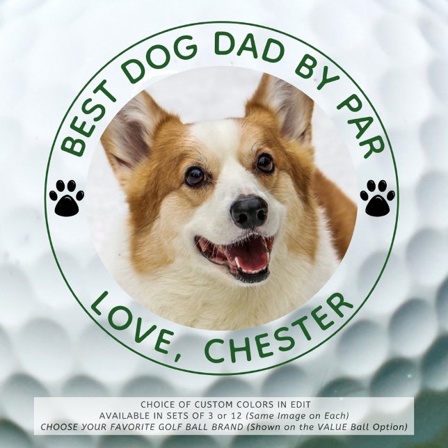 BEST DOG DAD BY PAR Paw Prints Green Personalised Golf Balls (Creator Uploaded)