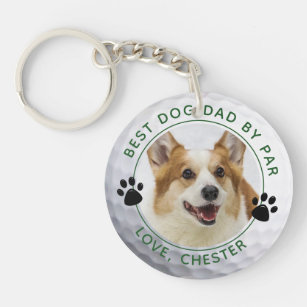 BEST DOG DAD BY PAR Photo Golf Ball Paw Print Key Ring