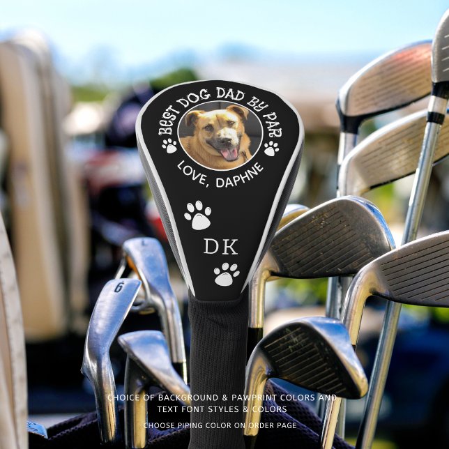 BEST DOG DAD BY PAR Photo Monogram Pawprints Golf Head Cover (Creator Uploaded)