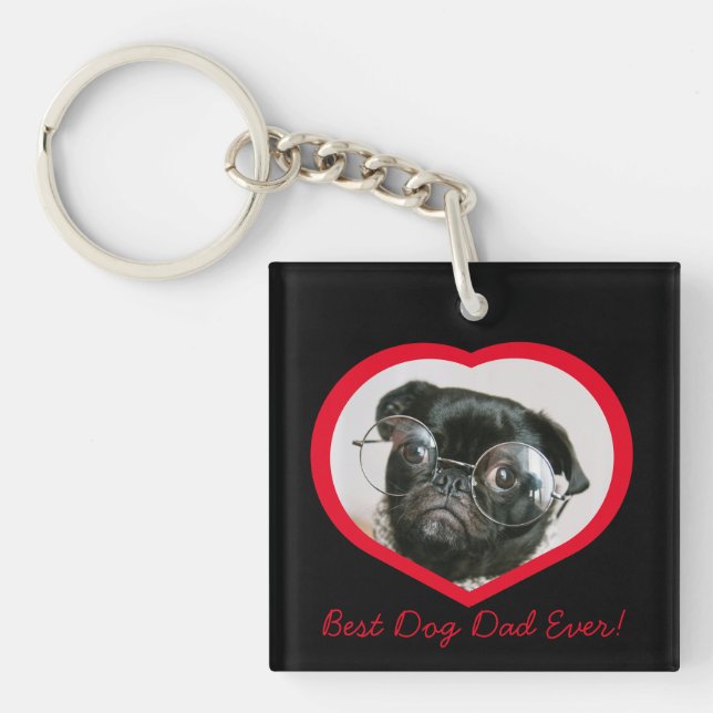 Best Dog Dad , custom heart photo  Key Ring (Front)