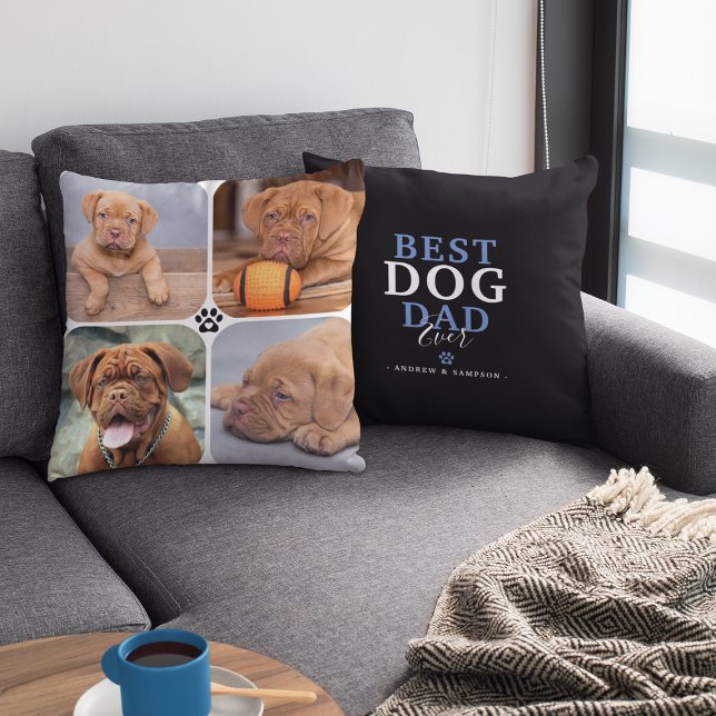 Best Dog Dad Ever 4 Photo Personalised  Cushion (Creator Uploaded)