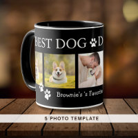 Best Dog Dad Ever 5 Photo Collage Pet Name Black