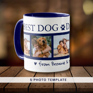 Best Dog Dad Ever 5 Photo Collage Pet Name Blue Mug