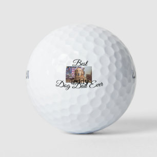 Best dog Dad ever add pet name photo bone golden r Golf Balls