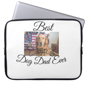 Best dog Dad ever add pet name photo bone golden r Laptop Sleeve