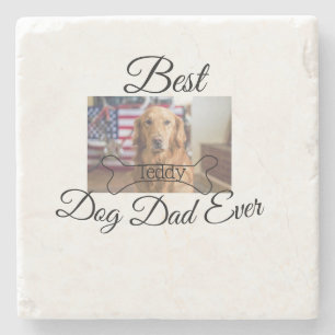 Best dog Dad ever add pet name photo bone golden r Stone Coaster