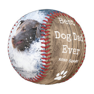 Best Dog Dad Ever  Barn Wood Two Photo Fathers Day Baseball