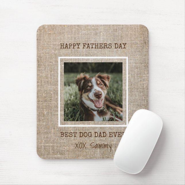 Best Dog Dad Ever  Burlap Photo Father's Day Mouse Pad (With Mouse)