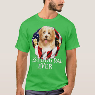 Best Dog Dad Ever CAVACHON Dog American Flag  T-Shirt