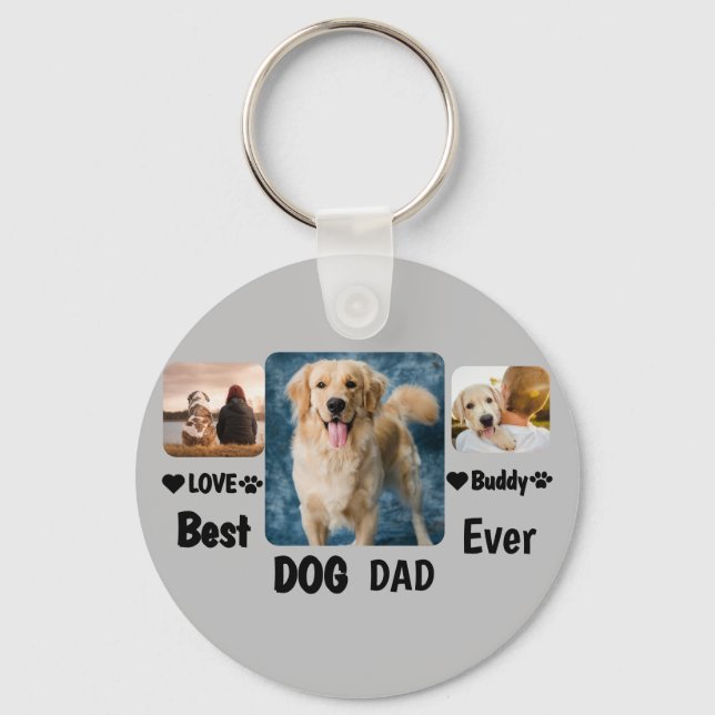 Best Dog Dad Ever Custom Modern Photo and Dog Name Key Ring (Front)