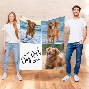 Best Dog Dad Ever Dog Lover Photo Collage Pet Fleece Blanket