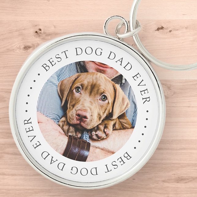 Best Dog Dad Ever Elegant Simple Custom Photo Key Ring (Creator Uploaded)