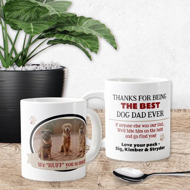 Best Dog Dad Ever Funny Coffee Mug with Photo (Thanks for being the best dog dad ever! If anyone else was our dad, we'd bite them on the butt and..)