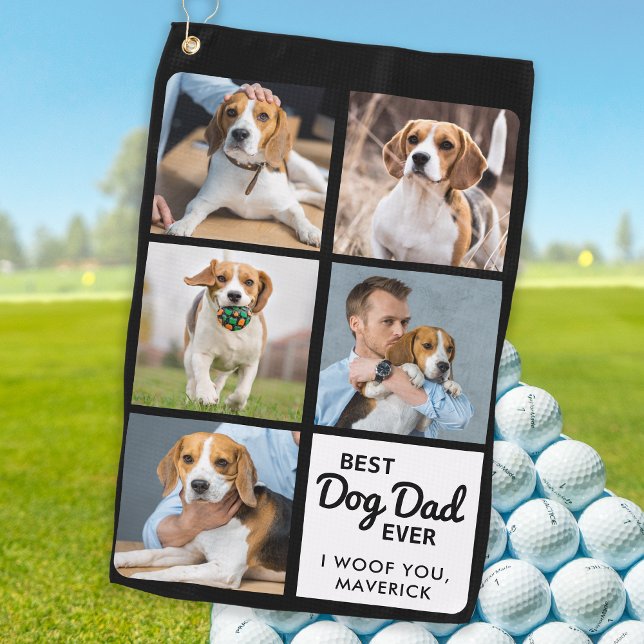 Best DOG DAD Ever - Golfer - Personalised 5 Photo Golf Towel (Creator Uploaded)