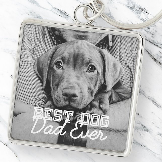Best Dog Dad Ever Modern Custom Pet Photo Key Ring (Creator Uploaded)